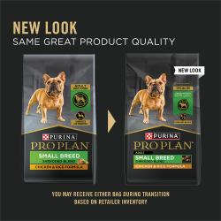 New updated packaging for Purina Pro Small Breed Shredded Blend chicken and rice dry dog food