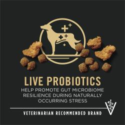 Purina Pro Plan Specialized Weight Management dog food label highlighting live probiotics and veterinarian recommended brand