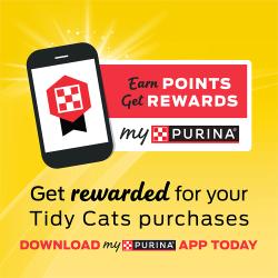 Obtenga recompensas por sus compras de Tidy Cats y descargue la aplicación myPurina hoy.