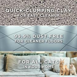 Quick-clumping clay for easy cleanup, 99.9% dust free for cleaner floors, for all cats in your home