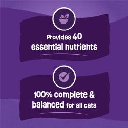 Proporciona 40 nutrientes esenciales. 100 % completo y balanceado para todos los gatos.