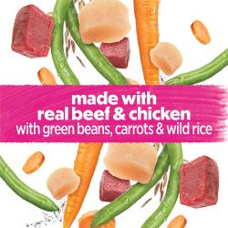 made with real beef and chicken with green beans, carrots and wild rice