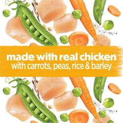 made with real chicken and lamb with peas and carrots
