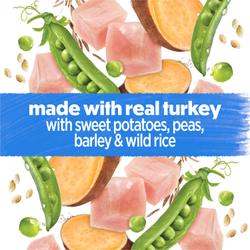 made with real turkey and lamb with peas and carrots