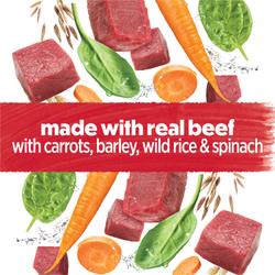 made with real beef with carrots, barley, wild rice and spinach