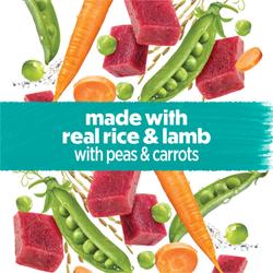 made with real rice and lamb with peas and carrots