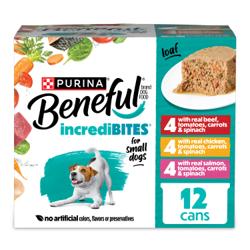 Beneful IncrediBites Alimento húmedo para perros de razas pequeñas tipo paté surtido paquete de 12 unidades