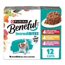 Beneful IncrediBites Alimento Húmedo para Perros de Razas Pequeñas con Carne Real en Salsa Paquete Variado de 12 Unidades