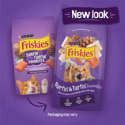 New look for Friskies Surfin' & Turfin' Favorites. Packaging may vary