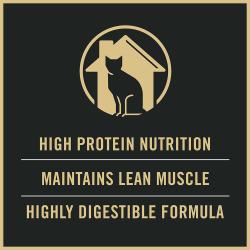 Cat food package label highlighting how Pro Plan indoor maintains lean muscle.