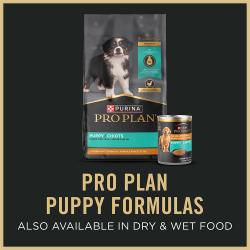 Los alimentos para cachorros Purina Pro Plan tambien estan disponibles en formulas secas y humedas.