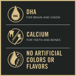 Cat food package label highlighting containing vitamin a and calcium