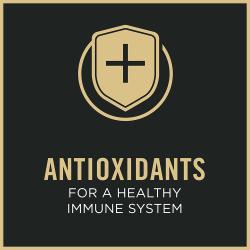 Cat food package label highlighting antioxidants for a healthy immune system