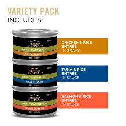 Purina Pro Plan Weight Management wet cat food variety pack contains Chicken Tuna or Salmon