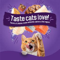 Taste cats love! Flavors of chicken, ocean whitefish, salmon and filet mignon