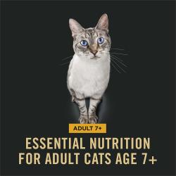 Purina Pro Plan Complete Essentials contains nutrition formulated for adult cats seven plus.