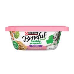 beneful freshly prepared blends con salmón camote arroz integral y espinaca sobre