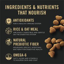 Purina Pro Plan Sensitive Skin and Stomach dry cat food is made with antioxidants and prebiotic fiber.