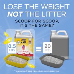 Lose the weight not the litter. Scoop for scoop, it's the same! 8.5 lbs of Tidy Cats LeightWeight 24/7 equals 20 lbs of regular clumping litters