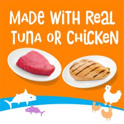 Los premios para gatos Friskies lil Lickables están hechos con atún real o pollo real.