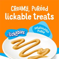 Friskies lil Lickables son premios cremosos para gatos, en puré y lamibles.