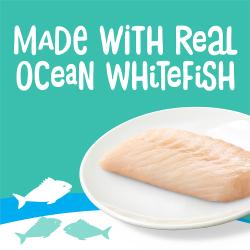 Friskies lil Lickables cat treats are made with real ocean whitefish.