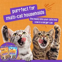 Friskies Meaty Bits chicken dinner in gravy wet cat food is perfect for multi cat households.