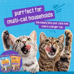 Friskies Meaty Bits with ocean fish in sauce wet cat food is perfect for multi cat households.