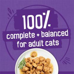 riskies Meaty Bits wet cat food variety pack is 100 percent complete and balanced for adult cats.