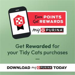 Obtén recompensas por tus compras de Tidy Cats. Descarga la myPurina app hoy.