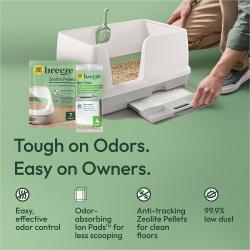 Tough on odors. Easy on owners. Easy, effective odor control. Odor-absorbing Ion Pads for less scooping. Anti-tracking Zeolite Pellets for clean floors. 99.9% low dust.