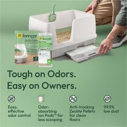 Duro contra los olores. Fácil para los dueños. Control de olores fácil y eficaz. Almohadillas Ion que absorben los olores para reducir la necesidad de recoger. Pellets de zeolita antiarrastre para mantener los pisos limpios. 99.9 % bajo en polvo.