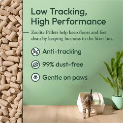 Bajo rastreo, alto rendimiento. Los pellets de zeolita ayudan a mantener los pisos y las patas limpios al mantener los desechos dentro de la caja de Litter. Antirrastreo, 99 % libres de polvo, suaves para las patas.