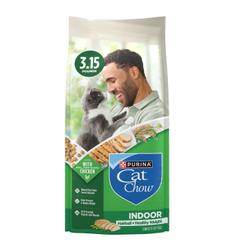 A bag of Purina Cat Chow Indoor Hairball + Healthy Weight