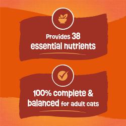 Proporciona 38 nutrientes esenciales. 100% completo y equilibrado para gatos adultos.