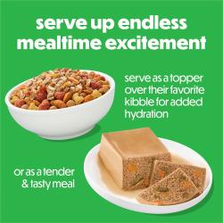 Beneful Freshly Prepared Classics Chicke Dinner, Turkey Dinner, and Lamb Dinner serve up endless mealtime excitement. Pour on top of their favorite kibble for added hydration or as a sauced and hearty meal.