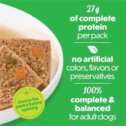 24g of complete protein per pack. No artificial colors, flavors or preservatives. 100% complete and balanced for adult dogs.