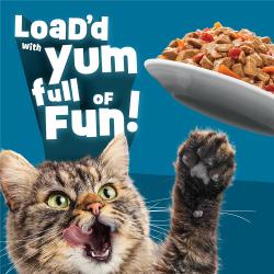 El alimento húmedo para gatos Friskies Fully Load’d está lleno de sabor y diversión.