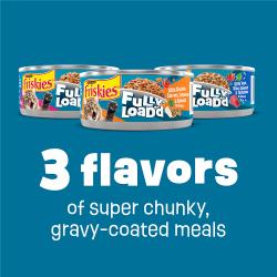 El paquete variado de alimento húmedo para gatos Friskies Fully Load’d está elaborado con 3 sabores de comidas extra troceadas cubiertas con deliciosa salsa.