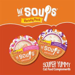 El paquete de variedades Friskies Lil' Soups es un complemento y aderezo de comida húmeda para gatos súper delicioso.