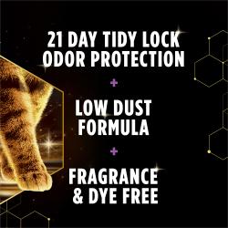 Odor protection, low dust, and clumping infographic for Tidy Cats Performance Plus Tidy Feet Low Tracking litter.