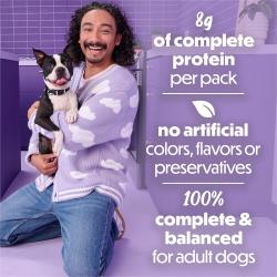 8 g de proteína completa por paquete. Sin colorantes, sabores ni conservadores artificiales. 100 % completo y balanceado para perros adultos