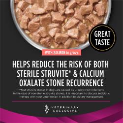 El alimento húmedo para perros con salmón Pro Plan Veterinary Diets UR Urinary ayuda a reducir el riesgo de recurrencia de cálculos de estruvita y de calcio