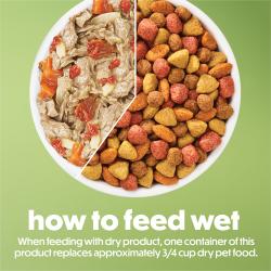 How to feed wet. When feeding with dry product, one container of this product replaces approximately 3/4 cup per dry food.