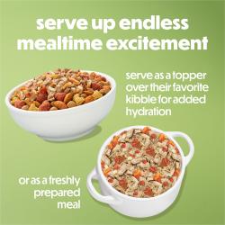 Serve up endless mealtime excitement. Serve as a topper over their favorite kibble for added hydration or as afreshly prepared meal.