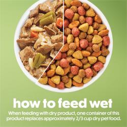 Cómo alimentar con húmedo. Cuando se alimenta con producto seco, un envase de este producto reemplaza aproximadamente 2/3 de taza de alimento seco.