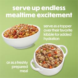 Serve up endless mealtime excitement. Serve as a topper over their favorite kibble for added hydration or as afreshly prepared meal.