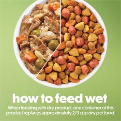 How to feed wet. When feeding with dry product, one container of this product replaces approximately 3/4 cup per dry food.