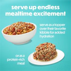 Serve up endless mealtime excitement. Serve as a topper over their favorite kibble for added hydration or as afreshly prepared meal.