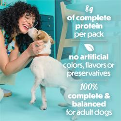 9g of complete protein per pack. No artificial colors, flavors or preservatives. 100% complete & balanced for adult dogs.